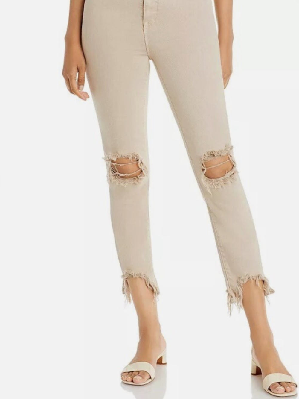 L'AGENCE High Line‎ High Rise Skinny Jeans Size 25 Creme Distressed Cropped (K)